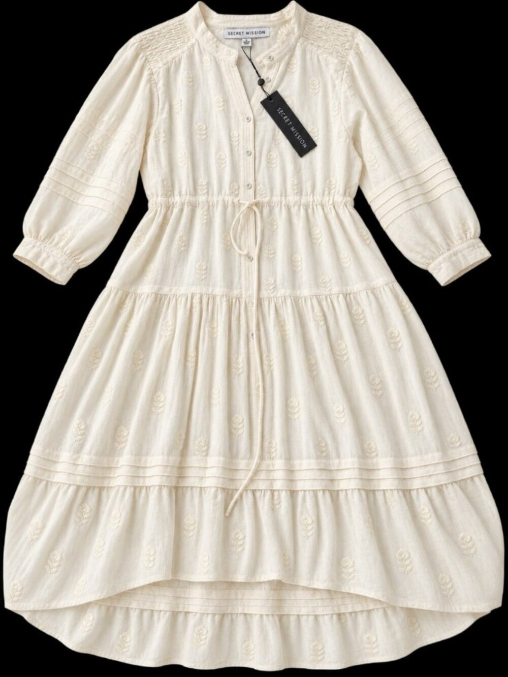 Secret Mission Ivory Embroidered Tiered Maxi Dress Size S NWT